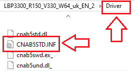 展開先のフォルダーを開き、次のファイルがあることを確認します：...\Driver\CNAB5STD.INF
