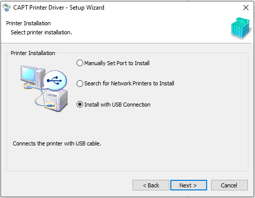 コンピュータへの接続方法を選択し、ソフトウェアのインストールを開始します