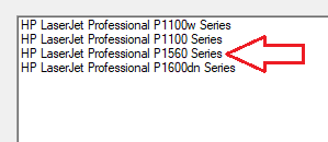 「Select Printer」（プリンター選択）の画面で、HP LaserJet Professional P1560 Seriesを選びます