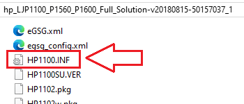 解凍後、INFファイルは次の場所にあります：HP1100.INF