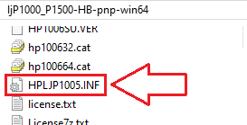 展開フォルダー内の HPLJP1005.INF