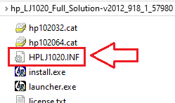 その中にある HPLJ1020.inf を探してください