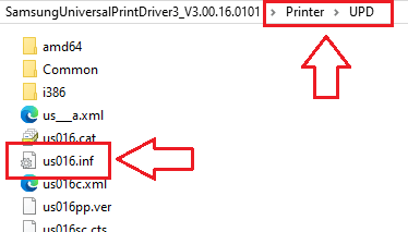 UPD フォルダー内の us016.inf ファイルを探す